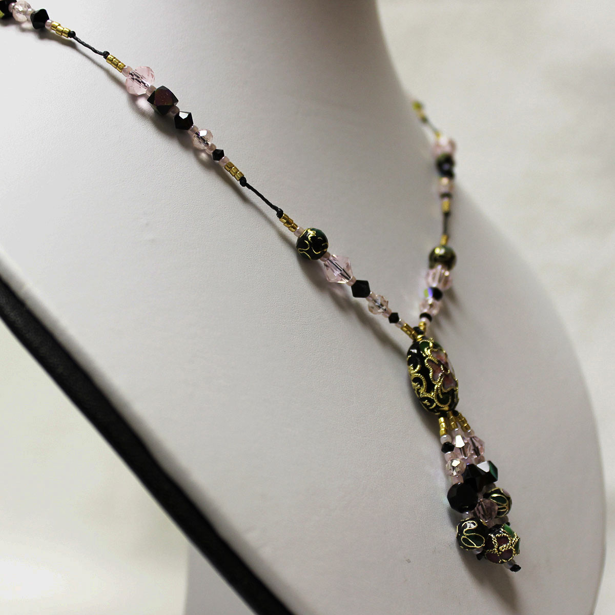 Cloisonné necklace, Cloisonné beads, drop necklace, handmade crystal necklace