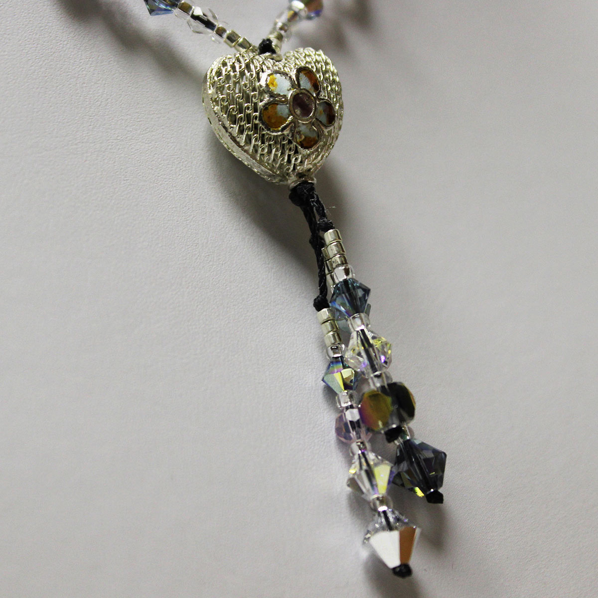 Cloisonné necklace, Cloisonné bead, heart necklace, drop necklace, crystal necklace