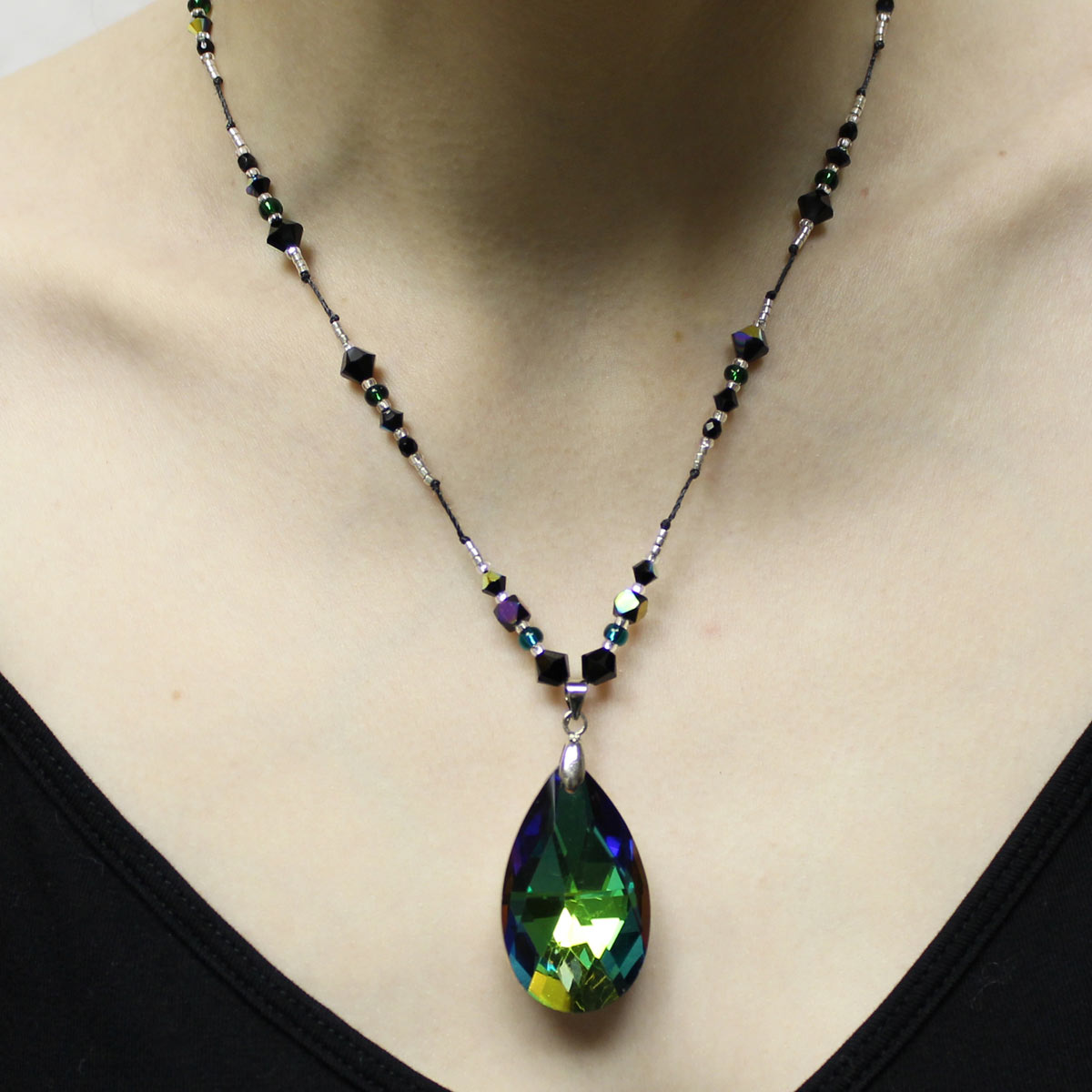 statement necklace, iridescent beads, crystal necklace, prism necklace